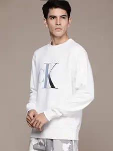 Calvin Klein Jeans Men White Brand Logo Printed Pure Cotton Pullover Sweatshirt