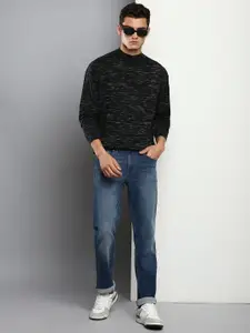 Calvin Klein Jeans Men Black Speckled Printed Pullover Sweaters