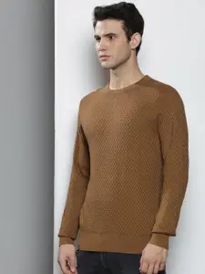 Tommy Hilfiger Men Brown Self- designed Pullover Sweater