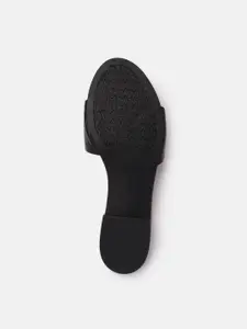 Tommy Hilfiger Women Black Leather Open Toe Flats