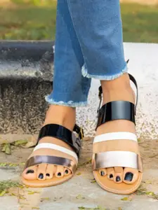 Brauch Women Black Open Toe Flats