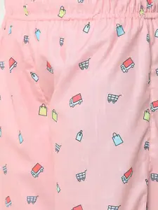 FashionRack Pack of 2 Women Pink & Grey Printed Lounge Pants