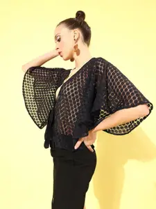 Style Quotient Women Stunning Black Self-Design Craftcore Shrug