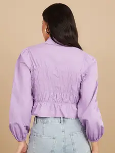 Styli Lavender Long Sleeves Collared Smocked Detail Shirt