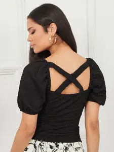 Styli Black Premium Cross Back Crop Top