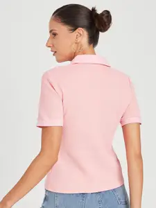 Styli Coral Short Sleeves Waffle Textured Knit Polo T-shirt