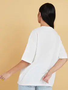 Styli White Short Sleeves Car Graphic Print Longline Oversized T-shirt