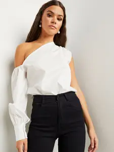 Styli White Asymmetric One Shoulder Top