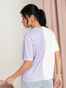 Styli Lavender NY City Slogan Colourblocked Boxy T-shirt