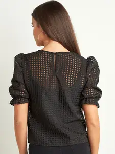 Styli Women Black Self Design Top