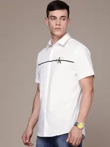 Calvin Klein Jeans Men White Smart Slim Fit Brand Logo Printed Casual Shirt