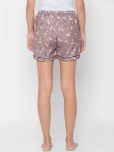 NOIRA Women Brown & White Printed Lounge Shorts
