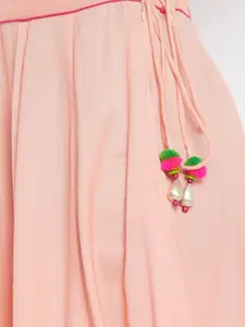 Bitterlime Women Peach Block Printed Maxi-Length Flared Skirt