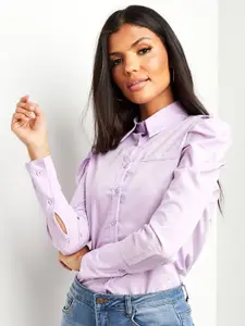 Styli Lavender Puff Pleated Long Sleeves Shirt