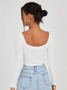 Styli White Long Sleeves Square Neck Crop Top