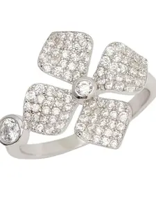 ANAYRA Silver-Toned & White CZ-Studded Finger Ring