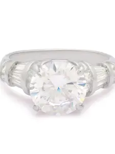 ANAYRA Silver-Toned & White CZ-Studded Finger Ring