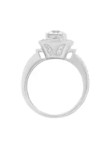 ANAYRA 925 Sterling Silver Silver-Toned White Stone-Studded Finger Ring