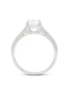 ANAYRA Silver-Toned & White CZ-Studded Finger Ring