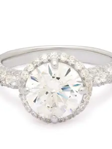 ANAYRA Silver-Plated White CZ-Studded Finger Ring