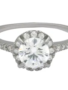 ANAYRA 925 Sterling Silver & White Stone-Studded Finger Ring