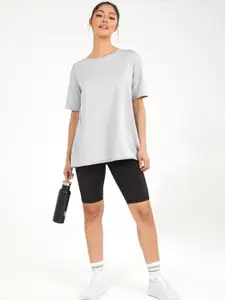 Styli Grey Back Slogan Print Hem Loose Fit Jersey Active Top