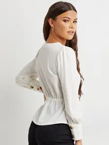 Styli White Peplum Top