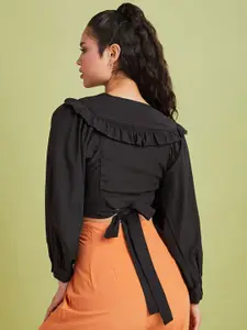 Styli Black Ruffles Monochrome Crop Top