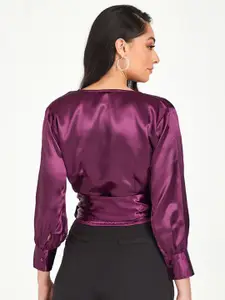 Styli Purple Satin Wrap Crop Top