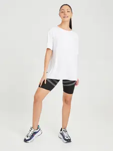 Styli White Solid Round Neck Regular Sleeves Solid Top