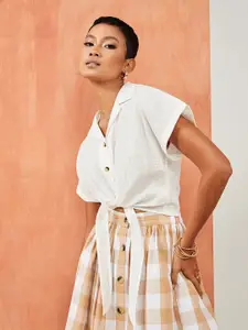 Styli Women Cream-Coloured Cotton Shirt Style Top