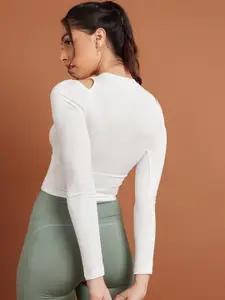 Styli White Solid Full Sleeved Cut Out knitted Top