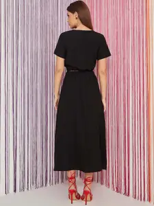 Styli Women Black Button Detail Solid Crop Top and Maxi Skirt Co-Ord Set