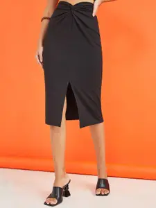 Styli Women Black Crop Top and Front Slit Bodycon Skirt Co-Ords