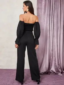 Styli Women Black Bardot Crop Top and Wide Leg Trouser Co-Ords