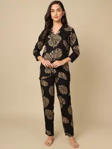Boston Club Women Black & Brown Printed Night suit