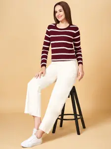 Honey by Pantaloons Women Maroon & White Striped Pullover