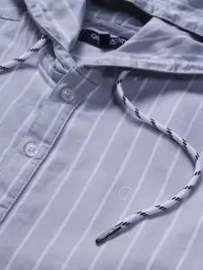 Gini and Jony Boys Grey Striped Hooded Cotton Casual Shirt