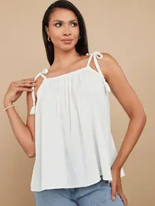 Styli White Tie Strap Sleeveless Square Neck Cami Top