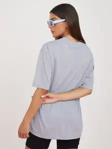 Styli Grey Short Sleeves Self Love Slogan Oversized Longline T-shirt