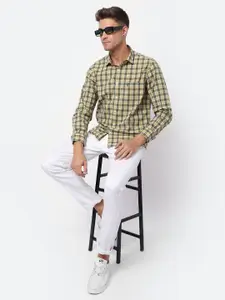 Cantabil Men Olive Green Checked Casual Shirt