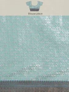 Silk Land Green & Teal Ethnic Motifs Zari Silk Blend Banarasi Saree