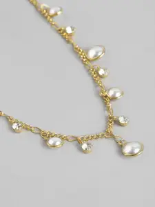 Carlton London Gold-Plated & White CZ Studded Charm Necklace