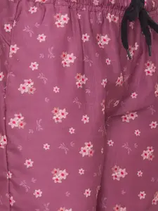 FashionRack Women Magenta & Mauve Pack Of 2 Printed Cotton Lounge Pants