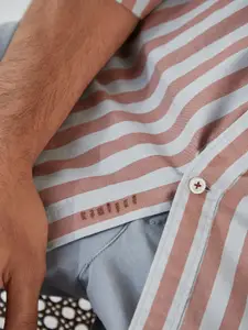 Andamen Men Pink Classic Striped Casual Shirt