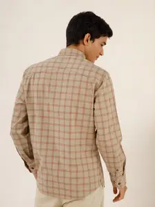 Andamen Men Beige Classic Slim Fit Tartan Checks Checked Casual Shirt