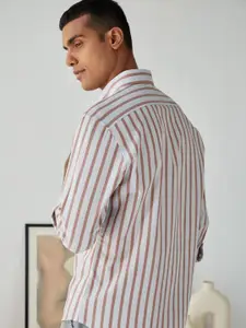Andamen Men Rust Classic Striped Casual Shirt