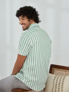 Andamen Men Green Classic Striped Casual Shirt