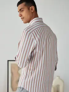 Andamen Men Rust Classic Slim Fit Striped Casual Shirt