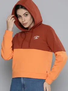 Levis Women Red And Orange Colourblocked Hooded Pullover Sweatshirt